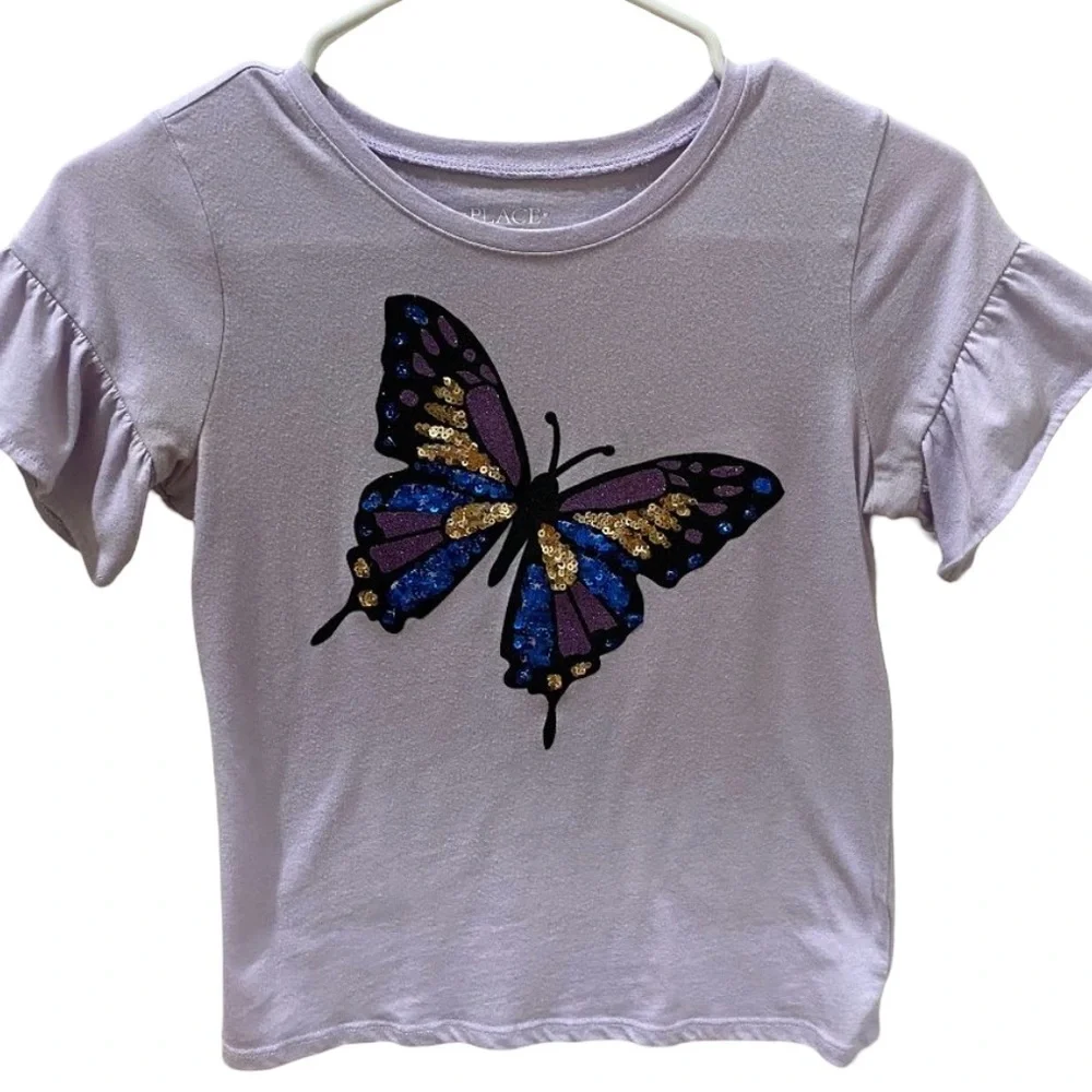 Children's Place beautiful lavender butterfly top with ruffled sleeves sz 10